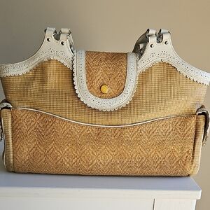 Cole Haan Tan and White Woven Handbag